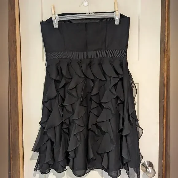 White House Black Market Strapless Ruffle Chiffon Lined Knee Length Dress 14 - Picture 3 of 6